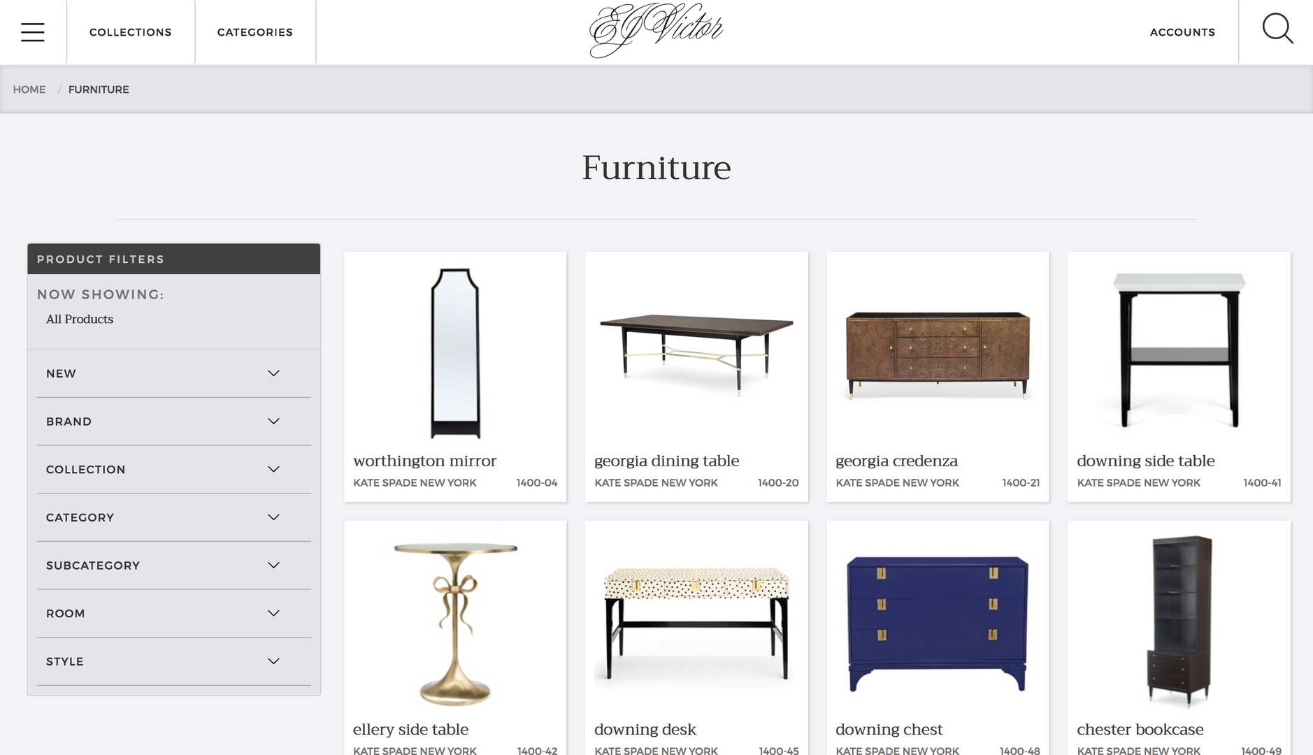 EJ Victor website furniture page