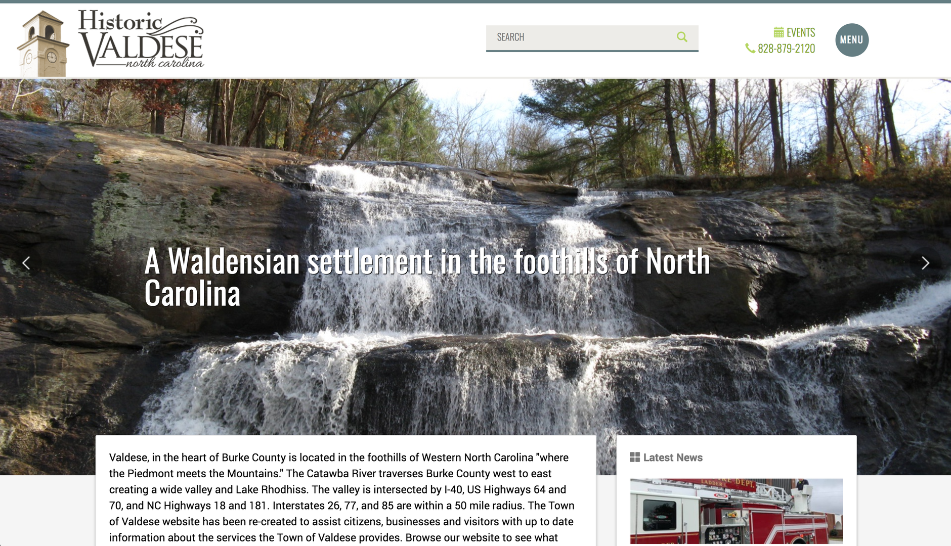 Town of Valdese website homepage