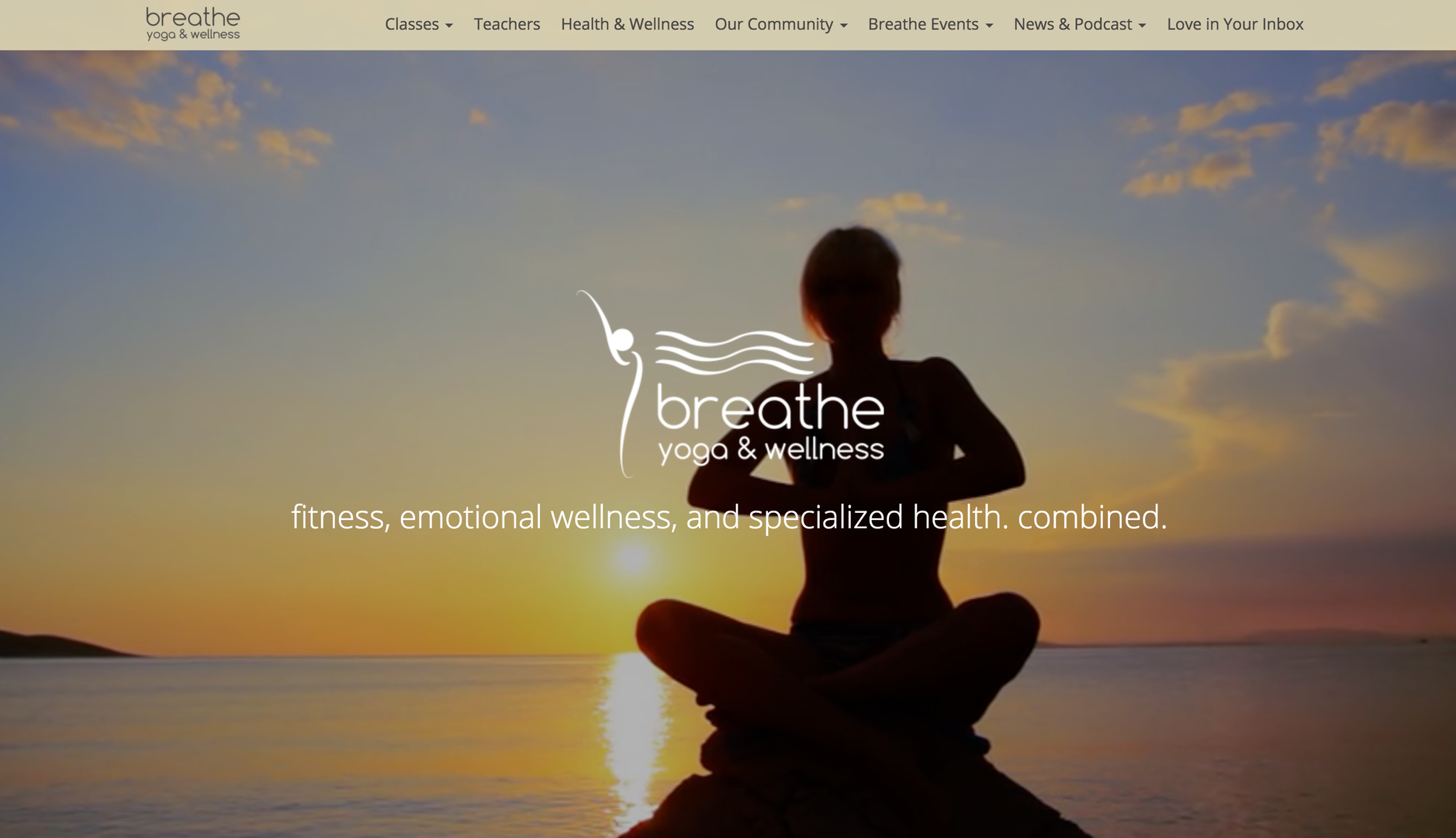 Breathe Yoga Wellness website homepage