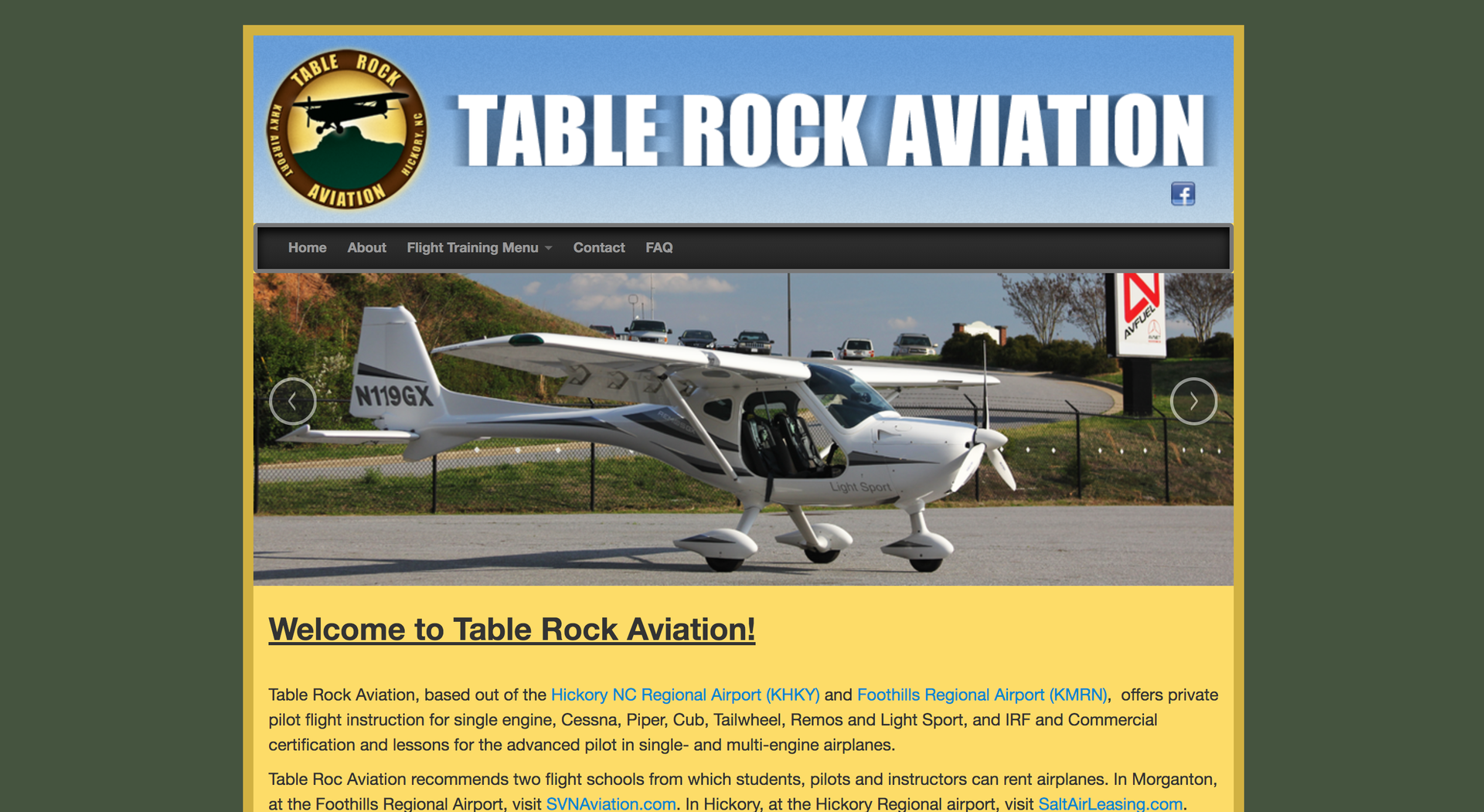 Table Rock Aviation website homepage