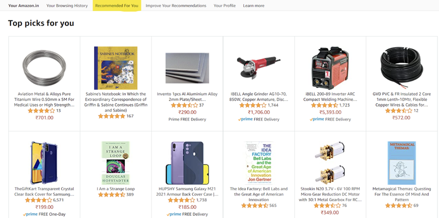 Amazon personalized recommendations