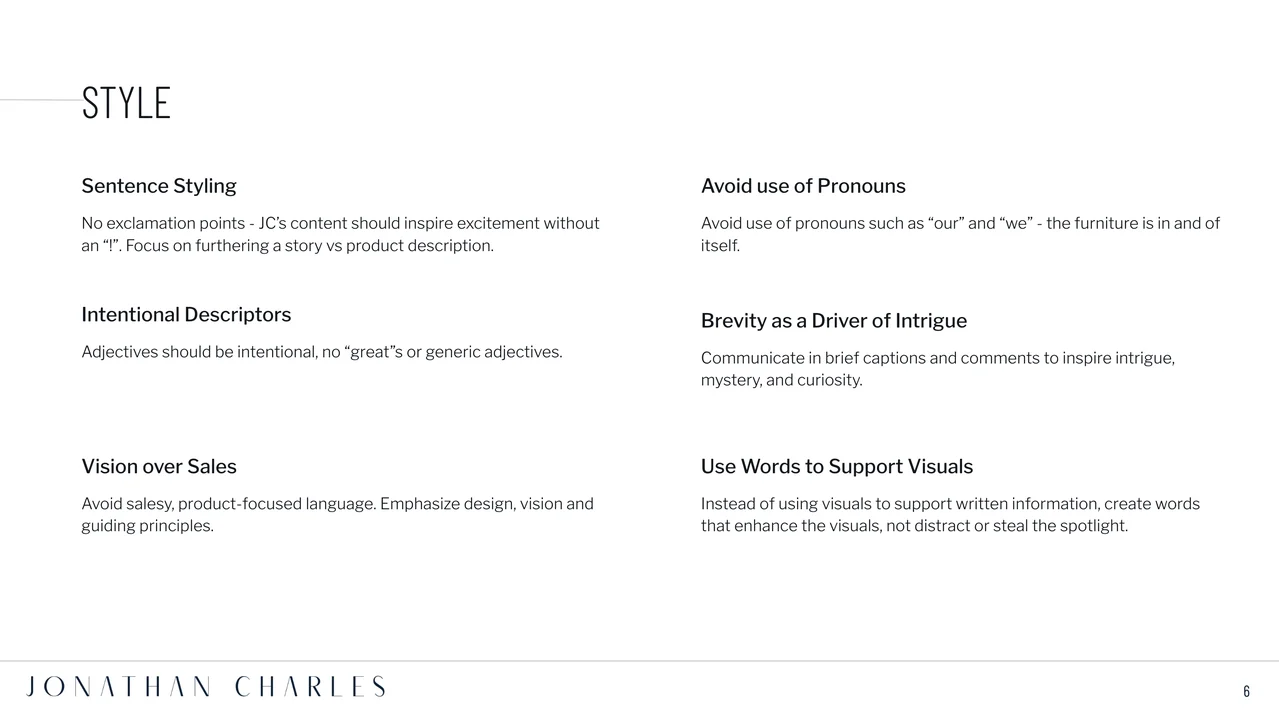 Jonathan Charles Copy Style Guidelines