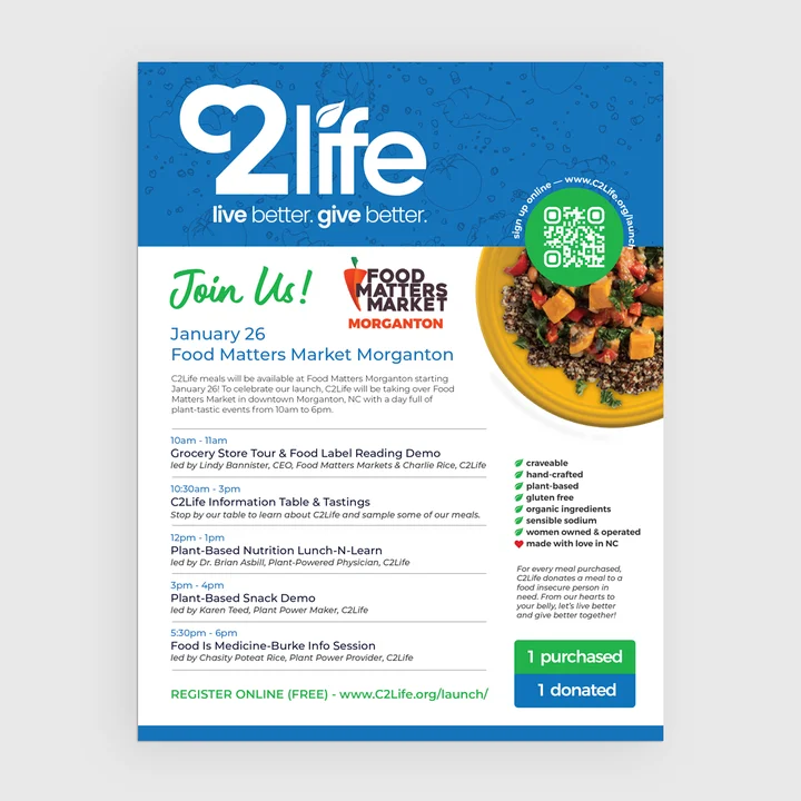 C2Life healthy vegan meals launch retail poster
