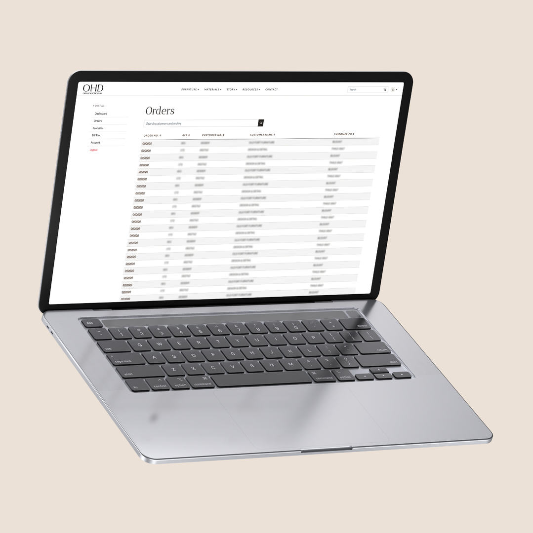 OHD New Furniture Website Customer Portal with Orders