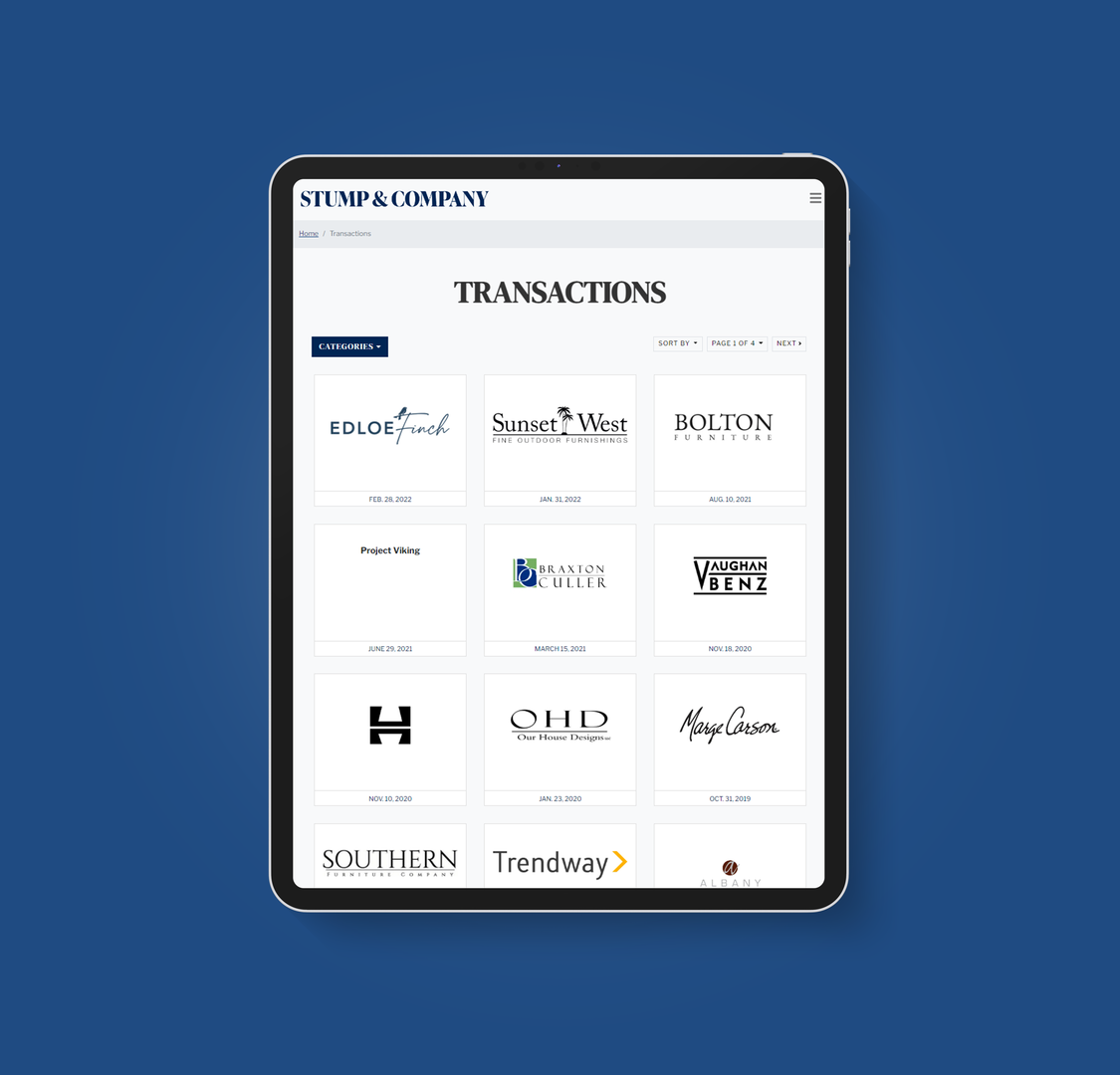 Stump & Company new website Transactions