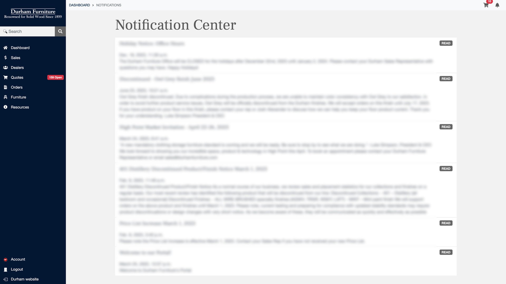 Furniture Portal Notification Center