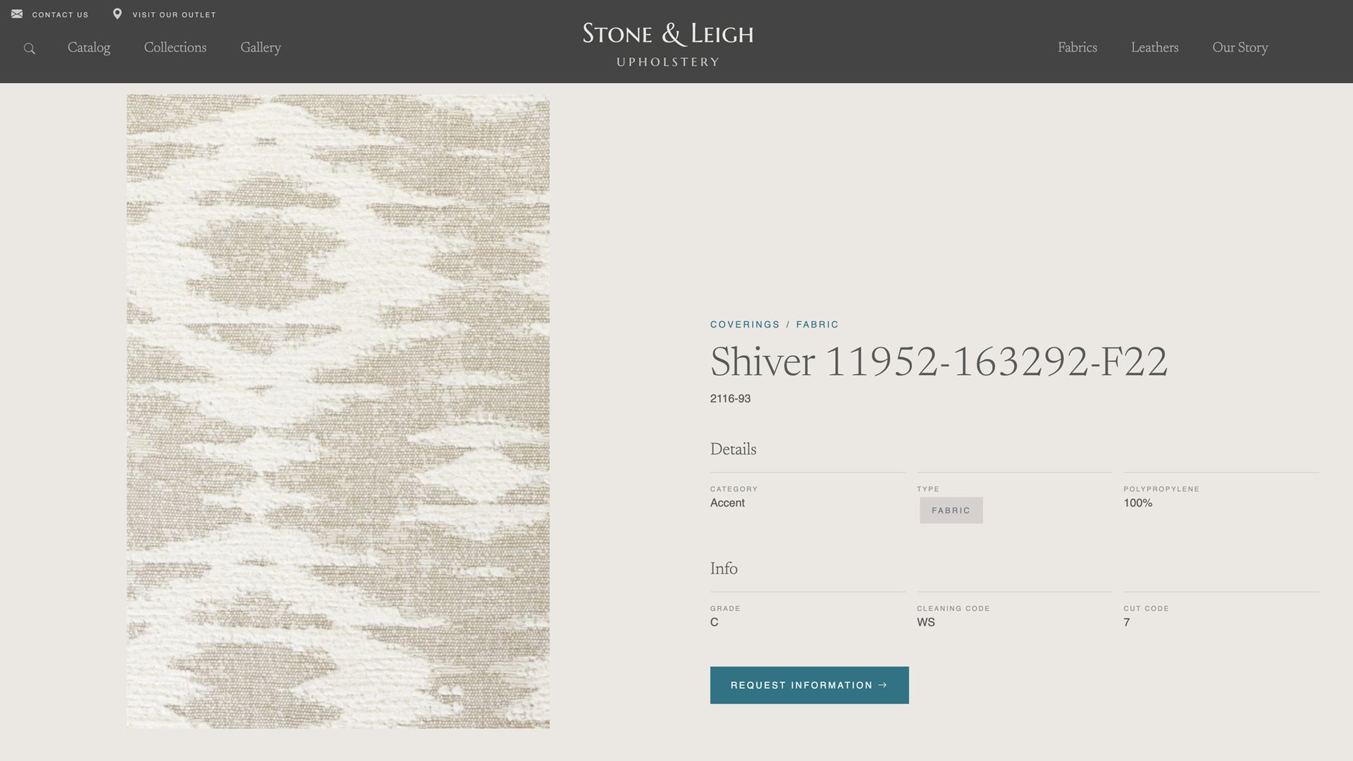 Stone & Leigh Custom Furniture Website - fabric detail page